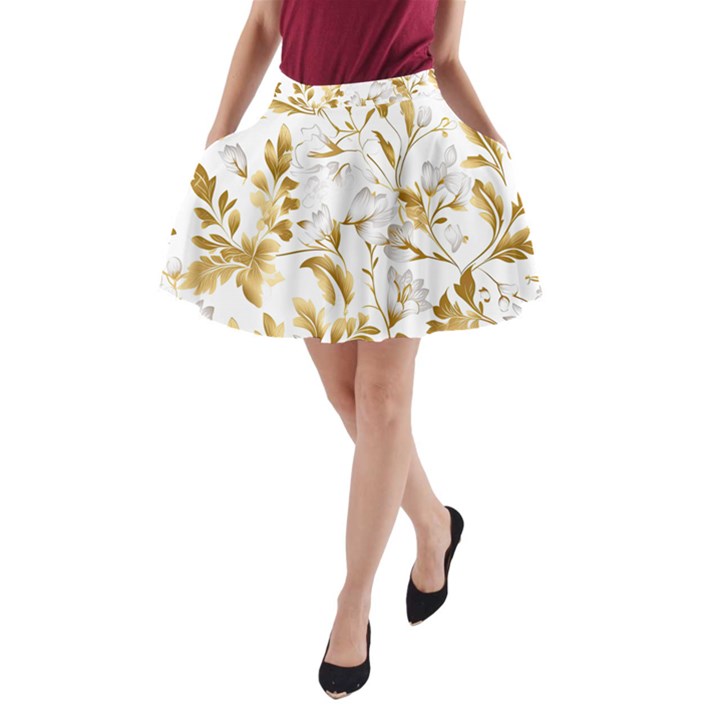 Flowers Gold Floral A-Line Pocket Skirt