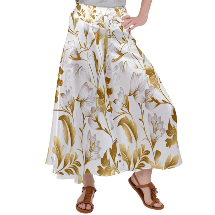 Flowers Gold Floral Women s Satin Palazzo Pants