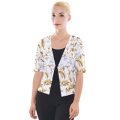 Flowers Gold Floral Cropped Button Cardigan by Vaneshop