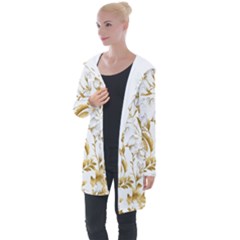 Flowers Gold Floral Longline Hooded Cardigan by Vaneshop