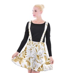 Flowers Gold Floral Suspender Skater Skirt by Vaneshop