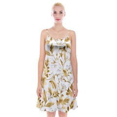 Flowers Gold Floral Spaghetti Strap Velvet Dress by Vaneshop