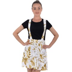 Flowers Gold Floral Velvet Suspender Skater Skirt by Vaneshop