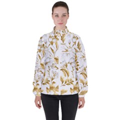 Flowers Gold Floral Women s High Neck Windbreaker by Vaneshop