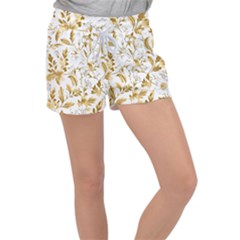 Flowers Gold Floral Women s Velour Lounge Shorts by Vaneshop