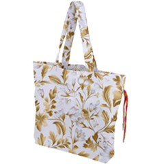 Flowers Gold Floral Drawstring Tote Bag by Vaneshop