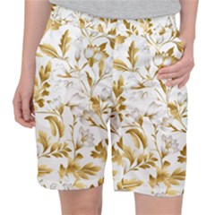 Flowers Gold Floral Women s Pocket Shorts by Vaneshop