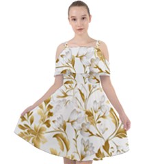 Flowers Gold Floral Cut Out Shoulders Chiffon Dress