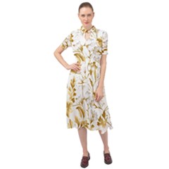 Flowers Gold Floral Keyhole Neckline Chiffon Dress by Vaneshop