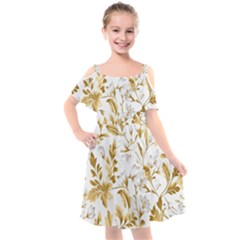 Flowers Gold Floral Kids  Cut Out Shoulders Chiffon Dress by Vaneshop