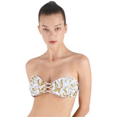 Flowers Gold Floral Twist Bandeau Bikini Top by Vaneshop