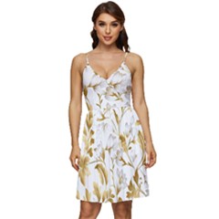 Flowers Gold Floral V-neck Pocket Summer Dress  by Vaneshop