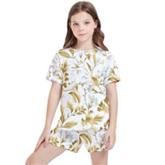 Flowers Gold Floral Kids  Tee And Sports Shorts Set by Vaneshop