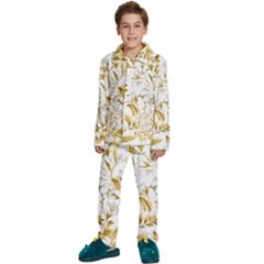 Flowers Gold Floral Kids  Long Sleeve Velvet Pajamas Set by Vaneshop