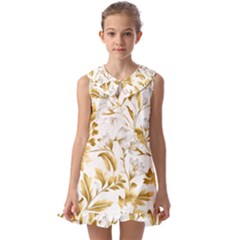 Flowers Gold Floral Kids  Pilgrim Collar Ruffle Hem Dress by Vaneshop