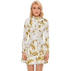 Flowers Gold Floral Long Sleeve Velour Longline Dress by Vaneshop