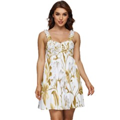 Flowers Gold Floral Ruffle Strap Babydoll Chiffon Dress by Vaneshop