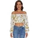 Flowers Gold Floral Long Sleeve Crinkled Weave Crop Top View1