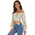 Flowers Gold Floral Long Sleeve Crinkled Weave Crop Top View2