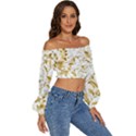 Flowers Gold Floral Long Sleeve Crinkled Weave Crop Top View3