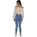 Flowers Gold Floral Long Sleeve Crinkled Weave Crop Top View4