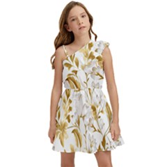 Flowers Gold Floral Kids  One Shoulder Party Dress by Vaneshop