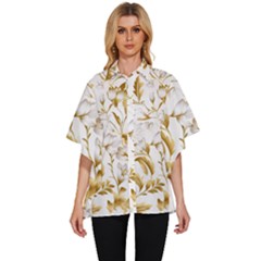 Flowers Gold Floral Women s Batwing Button Up Shirt