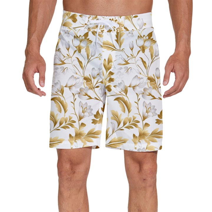 Flowers Gold Floral Men s Beach Shorts