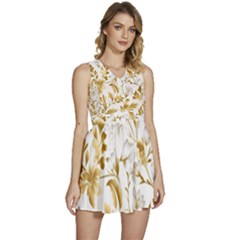 Flowers Gold Floral Sleeveless High Waist Mini Dress by Vaneshop