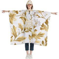 Flowers Gold Floral Women s Hooded Rain Ponchos by Vaneshop