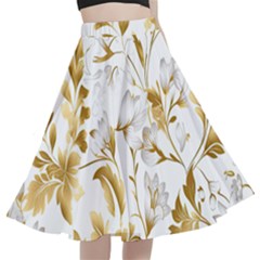 Flowers Gold Floral A-line Full Circle Midi Skirt With Pocket by Vaneshop