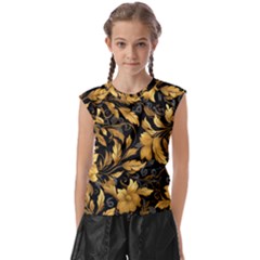 Flower Gold Floral Kids  Raglan Cap Sleeve Tee by Vaneshop