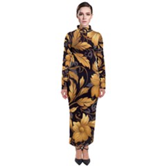 Flower Gold Floral Turtleneck Maxi Dress