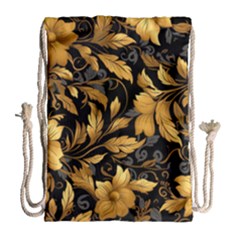 Flower Gold Floral Drawstring Bag (large)