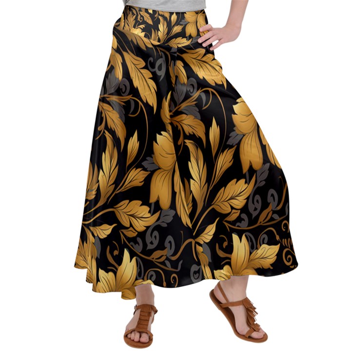 Flower Gold Floral Women s Satin Palazzo Pants