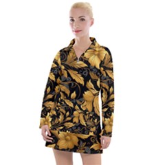 Flower Gold Floral Women s Long Sleeve Casual Dress by Vaneshop