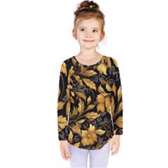 Flower Gold Floral Kids  Long Sleeve Tee