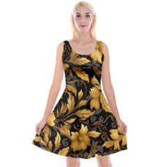 Flower Gold Floral Reversible Velvet Sleeveless Dress