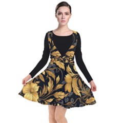 Flower Gold Floral Plunge Pinafore Dress by Vaneshop