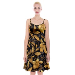 Flower Gold Floral Spaghetti Strap Velvet Dress by Vaneshop