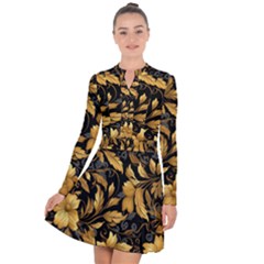 Flower Gold Floral Long Sleeve Panel Dress by Vaneshop