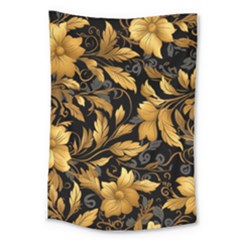 Flower Gold Floral Large Tapestry