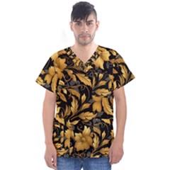 Flower Gold Floral Men s V-neck Scrub Top