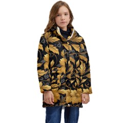 Flower Gold Floral Kids  Hooded Longline Puffer Jacket by Vaneshop