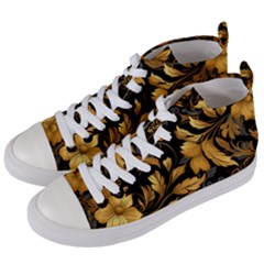 Flower Gold Floral Women s Mid-top Canvas Sneakers by Vaneshop