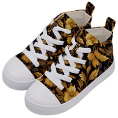 Flower Gold Floral Kids  Mid-top Canvas Sneakers by Vaneshop