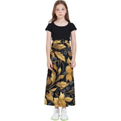 Flower Gold Floral Kids  Flared Maxi Skirt by Vaneshop