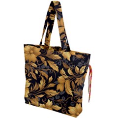 Flower Gold Floral Drawstring Tote Bag by Vaneshop