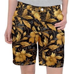 Flower Gold Floral Women s Pocket Shorts by Vaneshop