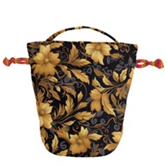 Flower Gold Floral Drawstring Bucket Bag by Vaneshop